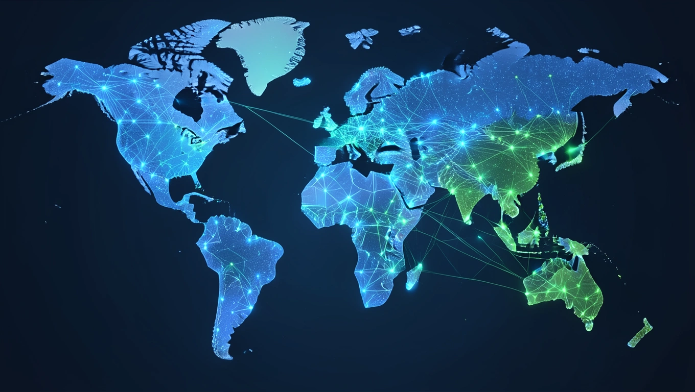 Global network connected nodes visualization